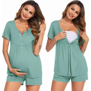 Ekouaer Women’s Maternity Nursing Pajama Sets Short Sleeve Postpartum Pajamas Breastfeeding Pregnancy Clothes(Aqua)