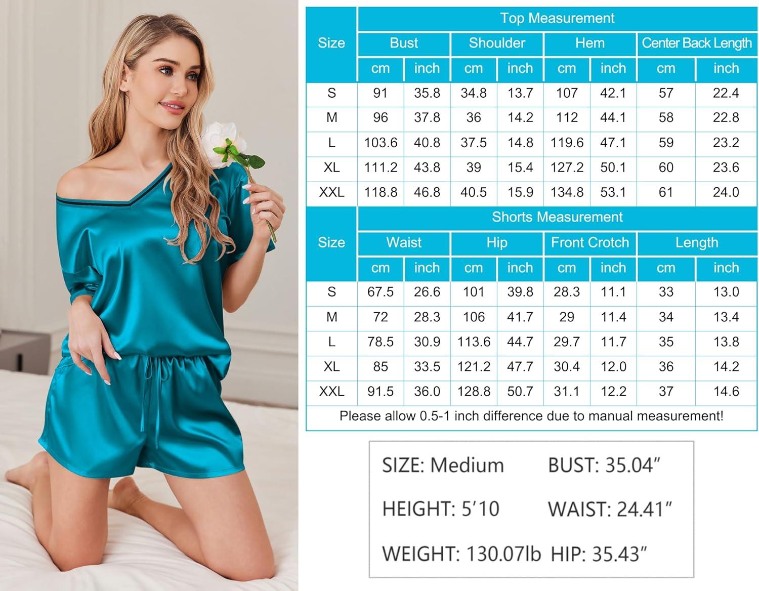 imageEkouaer Satin Pajama Set for Women 2 piece Silky Pj Set Soft Short Sleeve Sleepwear Summer Loungewear SXXLBlue Green