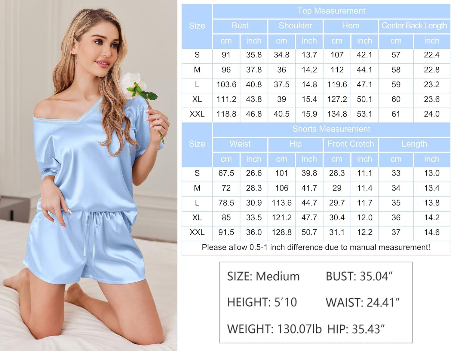 imageEkouaer Satin Pajama Set for Women 2 piece Silky Pj Set Soft Short Sleeve Sleepwear Summer Loungewear SXXLLight Blue