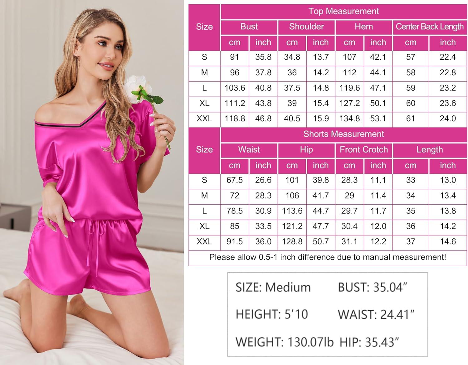 imageEkouaer Satin Pajama Set for Women 2 piece Silky Pj Set Soft Short Sleeve Sleepwear Summer Loungewear SXXLRose Red