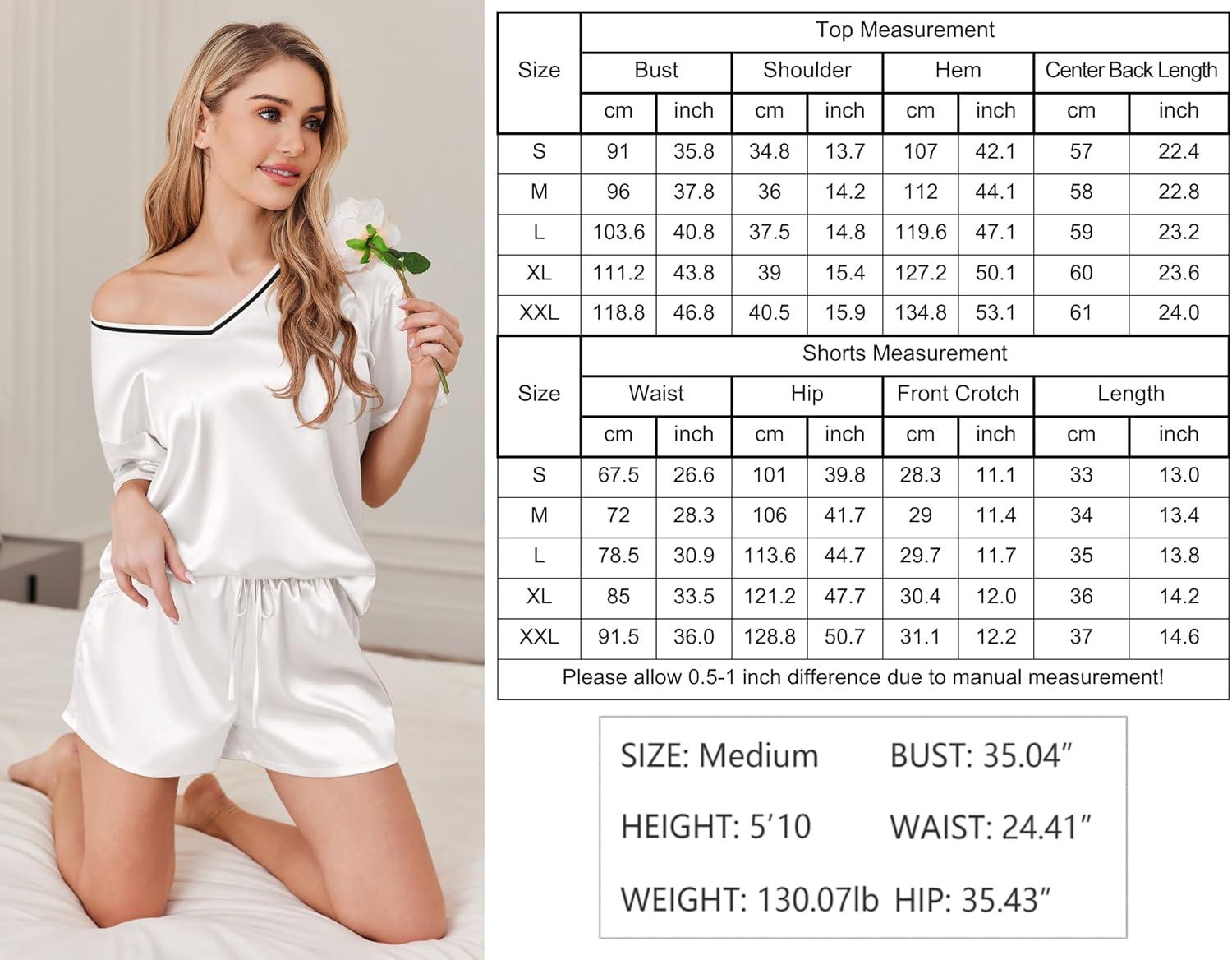 imageEkouaer Satin Pajama Set for Women 2 piece Silky Pj Set Soft Short Sleeve Sleepwear Summer Loungewear SXXLWhite