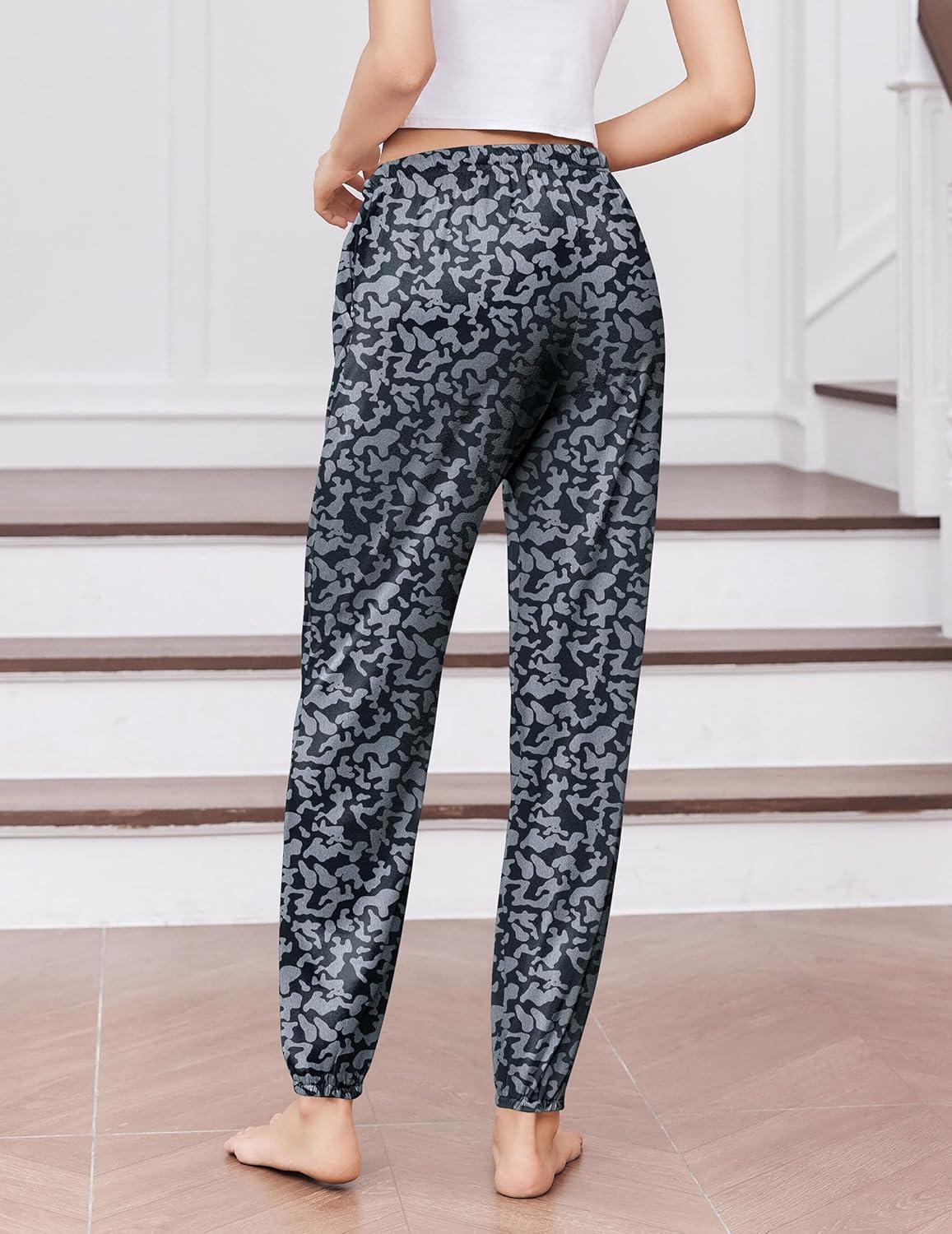 imageEkouaer Womens Jogger Pajamas Pants Comfy Long Lounge BottomDrawstring Elastic Waist Sleep Pants with PocketsCamo Leopard