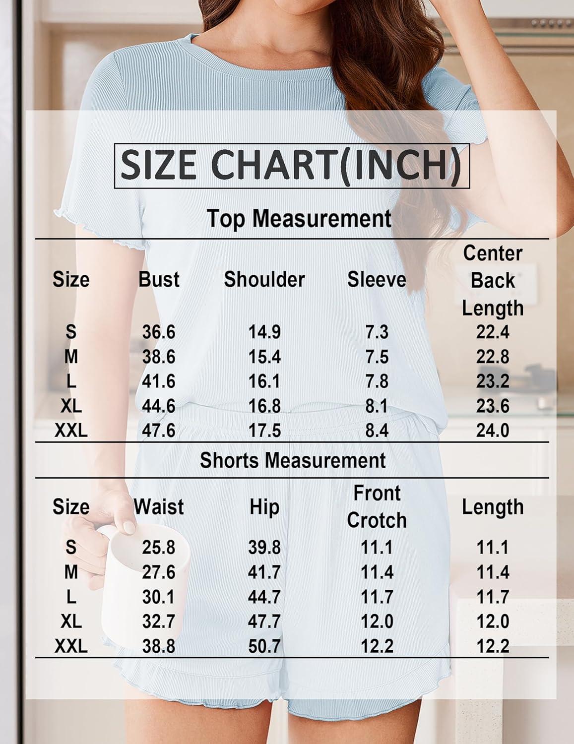 imageEkouaer Womens Ribbed Knit Pajama Sets 2 Piece Short Sleeve Pjs Cute Pajamas Ruffle Lounge Sets Soft Sleepwear Set SXXLLight Blue