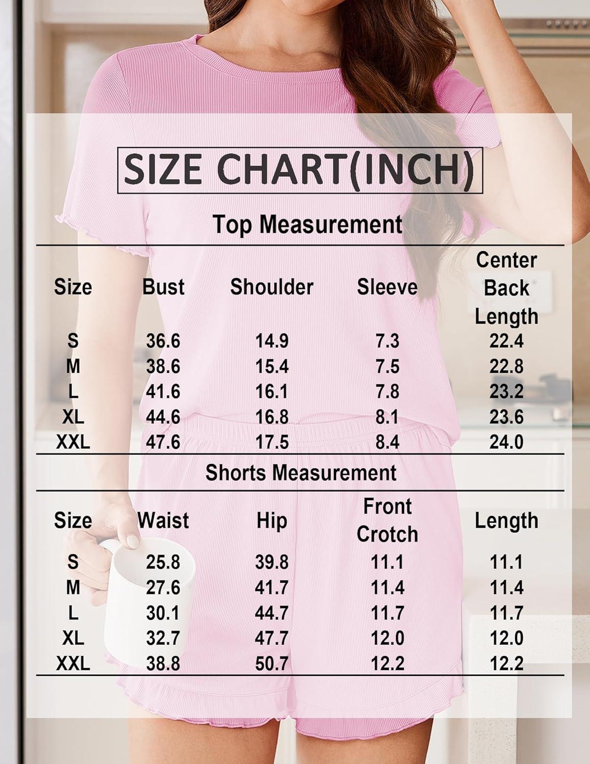 imageEkouaer Womens Ribbed Knit Pajama Sets 2 Piece Short Sleeve Pjs Cute Pajamas Ruffle Lounge Sets Soft Sleepwear Set SXXLPink