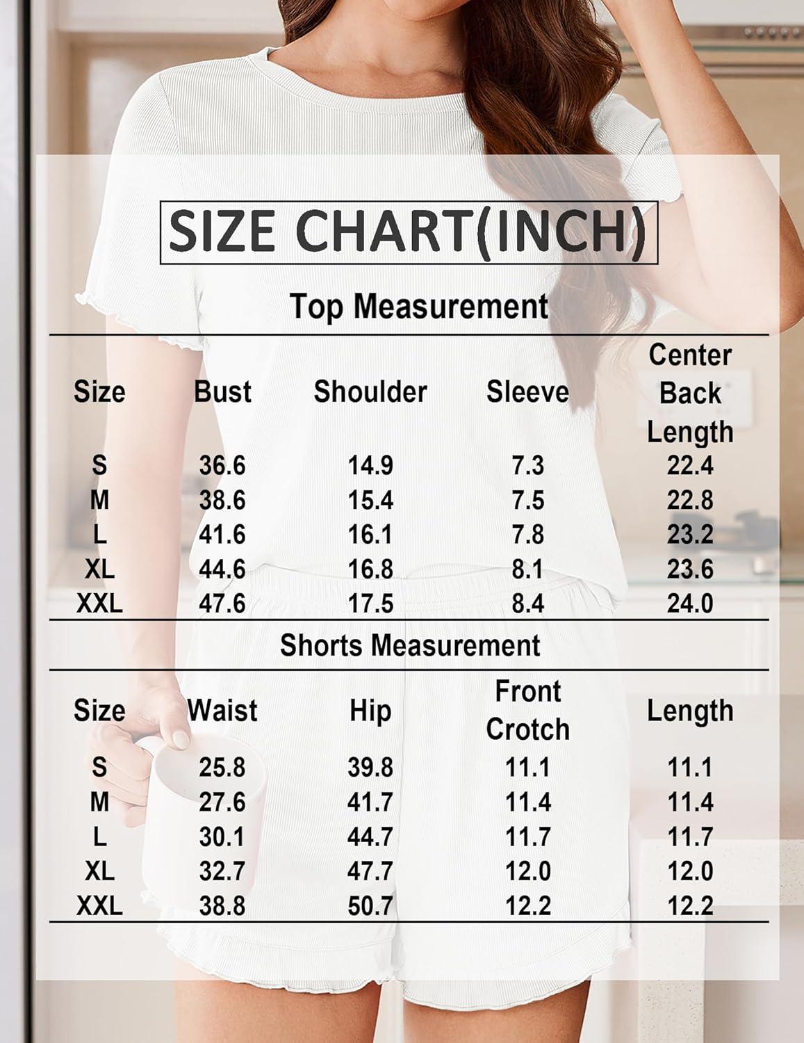 imageEkouaer Womens Ribbed Knit Pajama Sets 2 Piece Short Sleeve Pjs Cute Pajamas Ruffle Lounge Sets Soft Sleepwear Set SXXLWhite