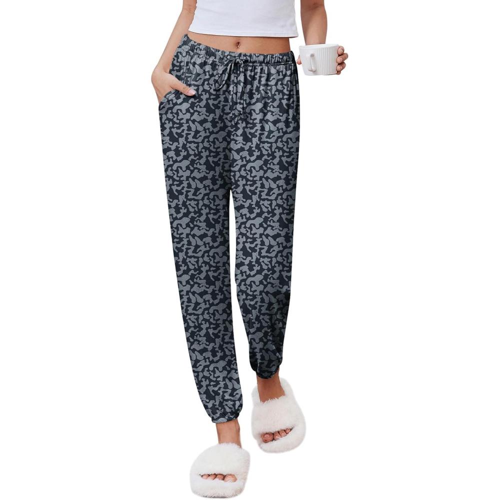 imageEkouaer Womens Jogger Pajamas Pants Comfy Long Lounge BottomDrawstring Elastic Waist Sleep Pants with PocketsCamo Leopard