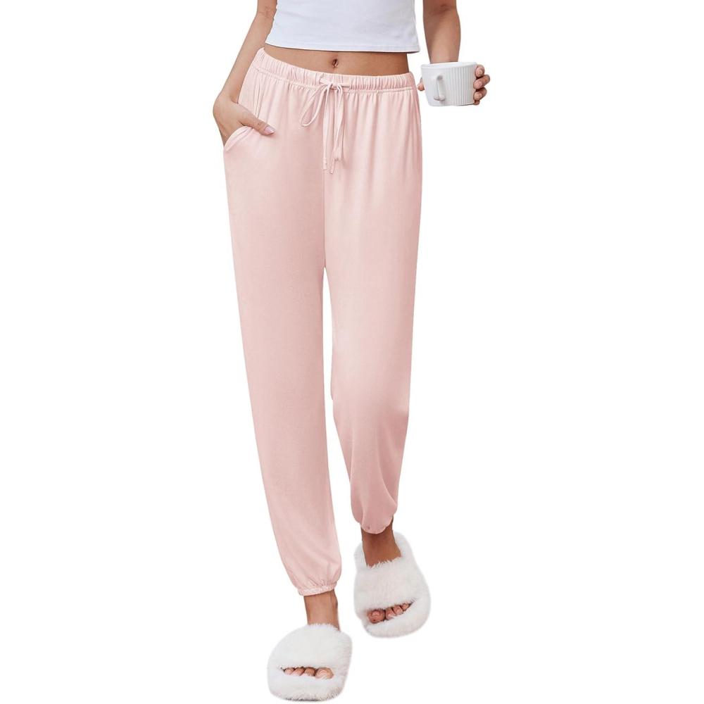 imageEkouaer Womens Jogger Pajamas Pants Comfy Long Lounge BottomDrawstring Elastic Waist Sleep Pants with PocketsPink