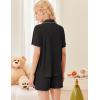 Ekouaer Button Up Pajamas Set for Women Short Sleeve Ribbed Knit Sleepwear 2 Piece Pjs Shorts Set(Black)