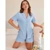 Ekouaer Button Up Pajamas Set for Women Short Sleeve Ribbed Knit Sleepwear 2 Piece Pjs Shorts Set(Blue)