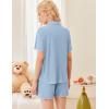 Ekouaer Button Up Pajamas Set for Women Short Sleeve Ribbed Knit Sleepwear 2 Piece Pjs Shorts Set(Blue)