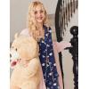 Ekouaer Button Up Pajamas Set for Women Short Sleeve Ribbed Knit Sleepwear 2 Piece Pjs Shorts Set(Blue Teddy)