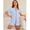 Ekouaer Button Up Pajamas Set for Women Short Sleeve Ribbed Knit Sleepwear 2 Piece Pjs Shorts Set(Blue-cherries)