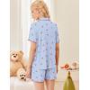 Ekouaer Button Up Pajamas Set for Women Short Sleeve Ribbed Knit Sleepwear 2 Piece Pjs Shorts Set(Blue-cherries)