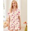 Ekouaer Button Up Pajamas Set for Women Short Sleeve Ribbed Knit Sleepwear 2 Piece Pjs Shorts Set(Cherry Teddy)
