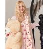 Ekouaer Button Up Pajamas Set for Women Short Sleeve Ribbed Knit Sleepwear 2 Piece Pjs Shorts Set(Cherry Teddy)