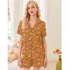 Ekouaer Button Up Pajamas Set for Women Short Sleeve Ribbed Knit Sleepwear 2 Piece Pjs Shorts Set(Doughnut Teddy)