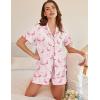 Ekouaer Button Up Pajamas Set for Women Short Sleeve Ribbed Knit Sleepwear 2 Piece Pjs Shorts Set(Flamingos)