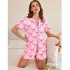 Ekouaer Button Up Pajamas Set for Women Short Sleeve Ribbed Knit Sleepwear 2 Piece Pjs Shorts Set(Pink-bow Tie)