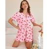 Ekouaer Button Up Pajamas Set for Women Short Sleeve Ribbed Knit Sleepwear 2 Piece Pjs Shorts Set(Pink-cherries)