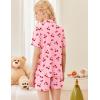 Ekouaer Button Up Pajamas Set for Women Short Sleeve Ribbed Knit Sleepwear 2 Piece Pjs Shorts Set(Pink-cherries)