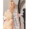 Ekouaer Button Up Pajamas Set for Women Short Sleeve Ribbed Knit Sleepwear 2 Piece Pjs Shorts Set(Plaid Teddy)