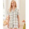 Ekouaer Button Up Pajamas Set for Women Short Sleeve Ribbed Knit Sleepwear 2 Piece Pjs Shorts Set(Plaid Teddy)