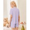 Ekouaer Button Up Pajamas Set for Women Short Sleeve Ribbed Knit Sleepwear 2 Piece Pjs Shorts Set(Purple Stripe)