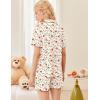 Ekouaer Button Up Pajamas Set for Women Short Sleeve Ribbed Knit Sleepwear 2 Piece Pjs Shorts Set(Teddy Tree)