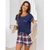 Ekouaer Pajama Set for Women Short Sleeve Tops and Shorts Set 2 Piece Pjs Classic Loungewear with Pockets(Plaid Navy Blue and Red)