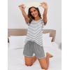 Ekouaer Pajama Set for Women Short Sleeve Tops and Shorts Set 2 Piece Pjs Classic Loungewear with Pockets(Stripes Light Grey)