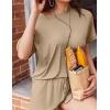 Ekouaer Pajamas Set 2 Piece Ribbed Knit Pjs Short Sleeve Tops and Shorts Sleepwear Summer Pajama Soft Lounge Sets S-XXL(Khaki)