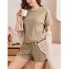 Ekouaer Pajamas Set 2 Piece Ribbed Knit Pjs Short Sleeve Tops and Shorts Sleepwear Summer Pajama Soft Lounge Sets S-XXL(Khaki)