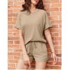 Ekouaer Pajamas Set 2 Piece Ribbed Knit Pjs Short Sleeve Tops and Shorts Sleepwear Summer Pajama Soft Lounge Sets S-XXL(Khaki)