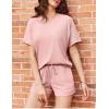 Ekouaer Pajamas Set 2 Piece Ribbed Knit Pjs Short Sleeve Tops and Shorts Sleepwear Summer Pajama Soft Lounge Sets S-XXL(Light Pink)