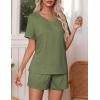 Ekouaer Pajamas Set Women’s Short Sleeve 2 Piece PJ Sets V Neck Comfy Sleepwear Loungewear with Pockets S-XXL(Army Green)
