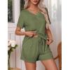 Ekouaer Pajamas Set Women’s Short Sleeve 2 Piece PJ Sets V Neck Comfy Sleepwear Loungewear with Pockets S-XXL(Army Green)