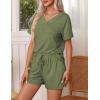 Ekouaer Pajamas Set Women’s Short Sleeve 2 Piece PJ Sets V Neck Comfy Sleepwear Loungewear with Pockets S-XXL(Army Green)