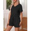 Ekouaer Pajamas Set Women’s Short Sleeve 2 Piece PJ Sets V Neck Comfy Sleepwear Loungewear with Pockets S-XXL(Black)