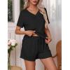 Ekouaer Pajamas Set Women’s Short Sleeve 2 Piece PJ Sets V Neck Comfy Sleepwear Loungewear with Pockets S-XXL(Black)