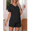 Ekouaer Pajamas Set Women’s Short Sleeve 2 Piece PJ Sets V Neck Comfy Sleepwear Loungewear with Pockets S-XXL(Black)