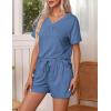 Ekouaer Pajamas Set Women’s Short Sleeve 2 Piece PJ Sets V Neck Comfy Sleepwear Loungewear with Pockets S-XXL(Blue)