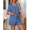 Ekouaer Pajamas Set Women’s Short Sleeve 2 Piece PJ Sets V Neck Comfy Sleepwear Loungewear with Pockets S-XXL(Blue)