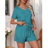 Ekouaer Pajamas Set Women’s Short Sleeve 2 Piece PJ Sets V Neck Comfy Sleepwear Loungewear with Pockets S-XXL(Blue Green)