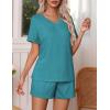Ekouaer Pajamas Set Women’s Short Sleeve 2 Piece PJ Sets V Neck Comfy Sleepwear Loungewear with Pockets S-XXL(Blue Green)
