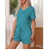 Ekouaer Pajamas Set Women’s Short Sleeve 2 Piece PJ Sets V Neck Comfy Sleepwear Loungewear with Pockets S-XXL(Blue Green)