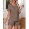 Ekouaer Pajamas Set Women’s Short Sleeve 2 Piece PJ Sets V Neck Comfy Sleepwear Loungewear with Pockets S-XXL(Brown)