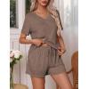 Ekouaer Pajamas Set Women’s Short Sleeve 2 Piece PJ Sets V Neck Comfy Sleepwear Loungewear with Pockets S-XXL(Brown)