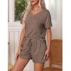 Ekouaer Pajamas Set Women’s Short Sleeve 2 Piece PJ Sets V Neck Comfy Sleepwear Loungewear with Pockets S-XXL(Brown)