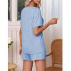 Ekouaer Pajamas Set Women’s Short Sleeve 2 Piece PJ Sets V Neck Comfy Sleepwear Loungewear with Pockets S-XXL(Clear Blue)