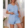 Ekouaer Pajamas Set Women’s Short Sleeve 2 Piece PJ Sets V Neck Comfy Sleepwear Loungewear with Pockets S-XXL(Clear Blue)